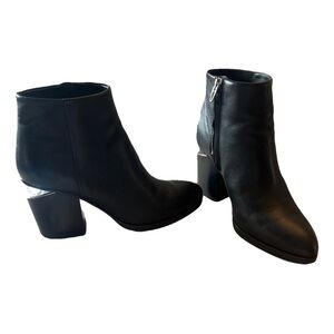 Alexander Wang Black Leather Ankle Booties with Metallic Heel Detail